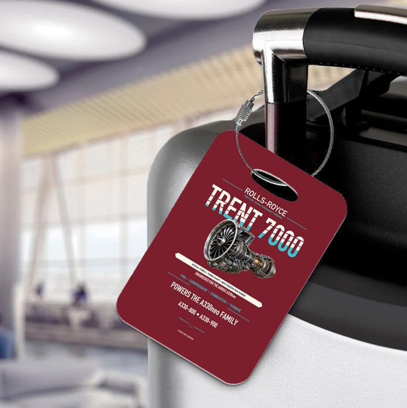 TRENT 7000 Luggage Tag design on dark red luggage tag