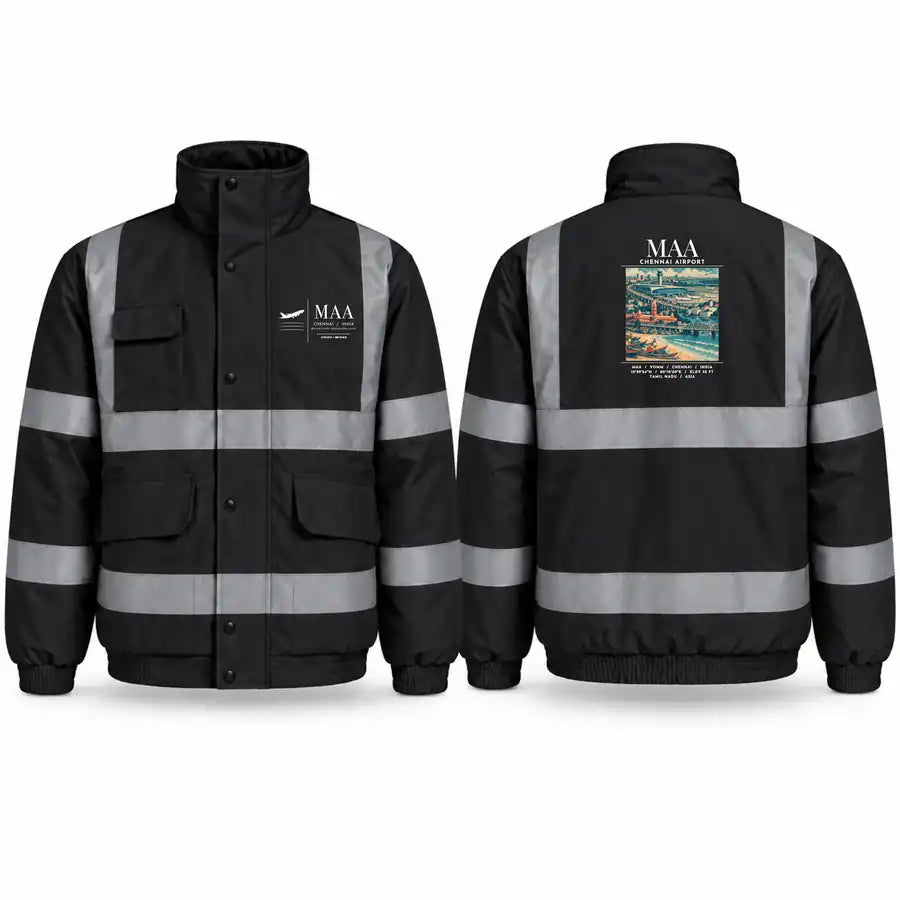 Chennai International Airport (MAA) Reflective Winter Jackets - Poster - Black