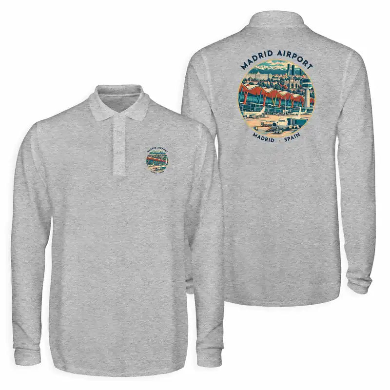 Adolfo Suarez Madrid-Barajas Airport (MAD) Premium Polo T-Shirts - Badge - Long Sleeve - Gray