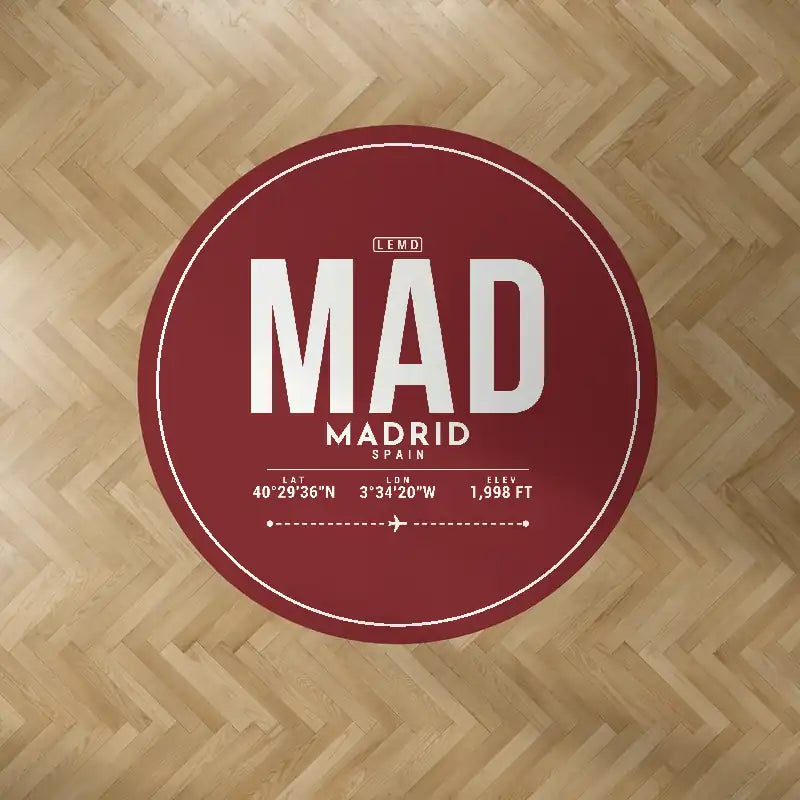 Adolfo Suarez Madrid-Barajas Airport (MAD) Carpets - Carpet Round - ID Tag - Dark Red