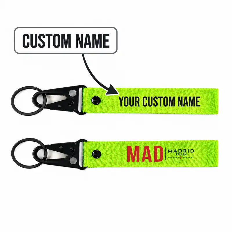 Adolfo Suarez Madrid-Barajas Airport (MAD) Hawk-Shaped Key Chains - Hawk Key Chain - Tag - Light Green + NAME