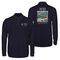 Thumbnail for Adolfo Suarez Madrid-Barajas Airport (MAD) Premium Polo T-Shirts - Poster - Long Sleeve - Dark Blue