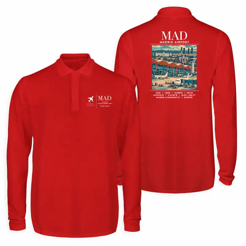 Adolfo Suarez Madrid-Barajas Airport (MAD) Premium Polo T-Shirts - Poster - Long Sleeve - Red