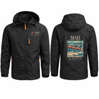 Thumbnail for Adolfo Suarez Madrid-Barajas Airport (MAD) Stylish Jackets - Hooded Windbreaker - Poster - Black