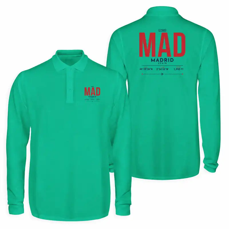 Adolfo Suarez Madrid-Barajas Airport (MAD) Premium Polo T-Shirts - Tag - Long Sleeve - Green