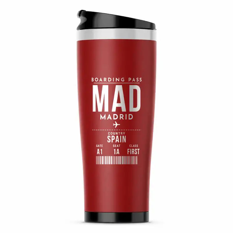 Adolfo Suarez Madrid-Barajas Airport (MAD) Travel Mugs - Boarding Pass - Stainless Steel (No Holder) - Red