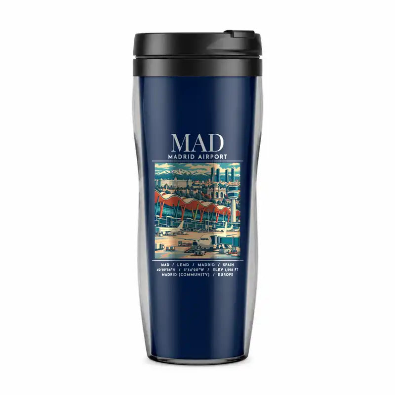 Adolfo Suarez Madrid-Barajas Airport (MAD) Travel Mugs - Poster - Plastic (No Holder) - Dark Blue