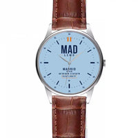 Thumbnail for Adolfo Suarez Madrid-Barajas Airport (MAD) Aviator Watches - Classic - Light Blue - Leather Strap - Striped Brown Leather Strap