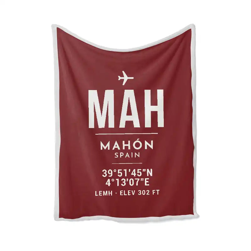 Menorca Airport (MAH) Bedding Sets & Blankets - Blanket - ID Tag - Dark Red