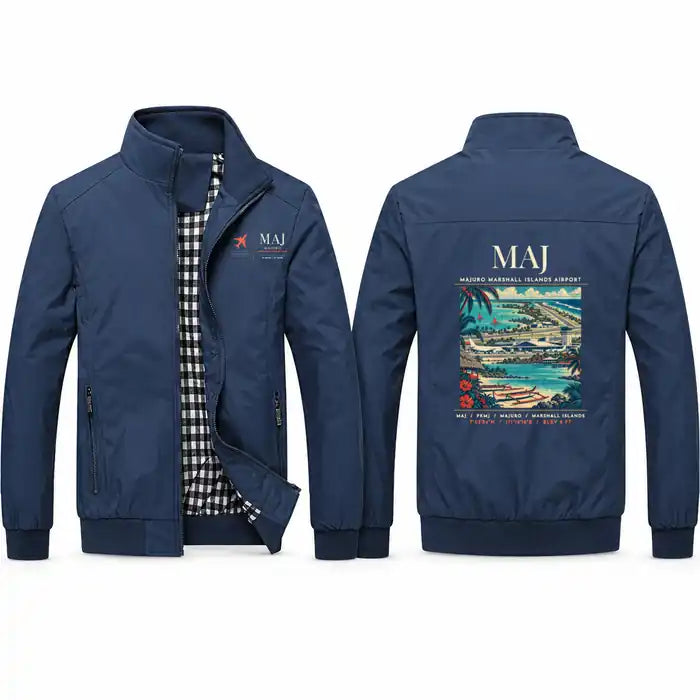 Majuro Marshall Islands International Airport (MAJ) Stylish Jackets - Stand Collar - Poster - Navy Blue