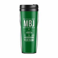 Thumbnail for Sangster International Airport (MBJ) Travel Mugs - Boarding Pass + Name - Plastic (No Holder) - Green