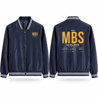 Thumbnail for MBS International Airport (MBS) Stylish Jackets - Baseball Collar - Tag - Navy Blue