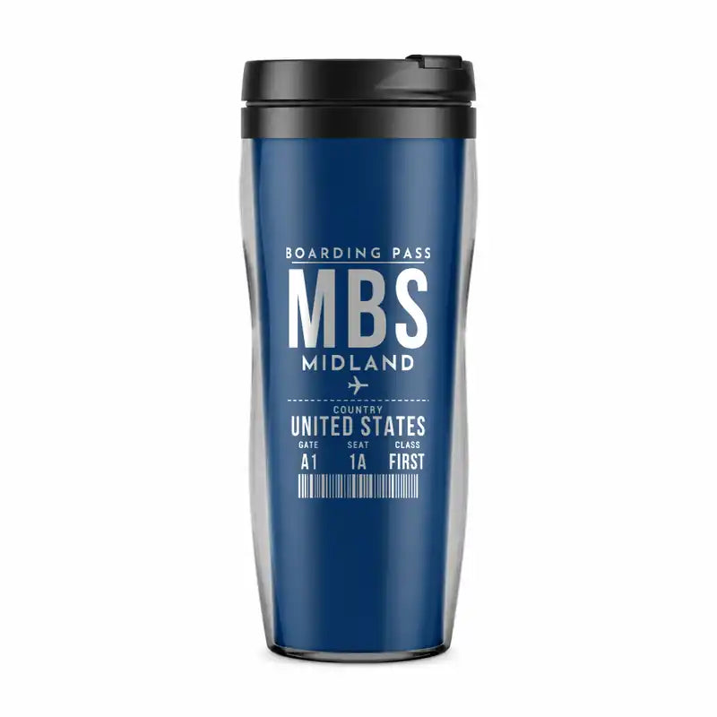 International Airport (MBS) Travel Mugs - Boarding Pass - Plastic (No Holder) - Blue