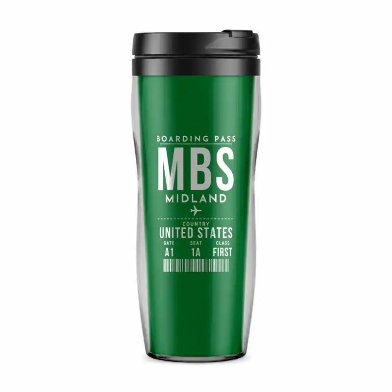 International Airport (MBS) Travel Mugs - Boarding Pass - Plastic (No Holder) - Green