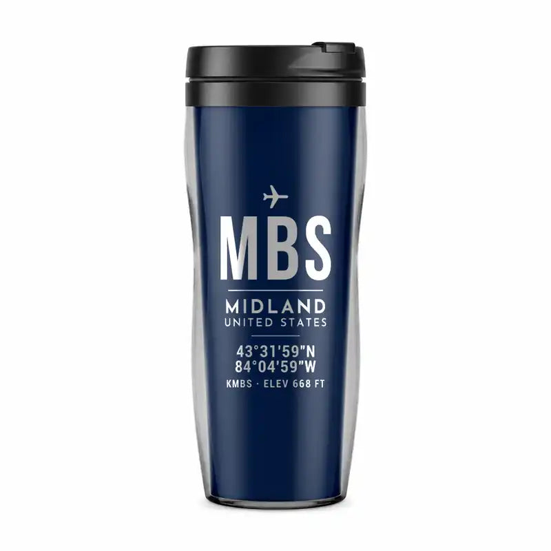 International Airport (MBS) Travel Mugs - ID Tag - Plastic (No Holder) - Dark Blue