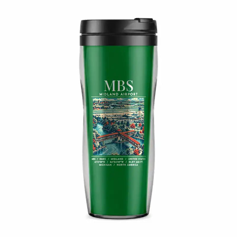 International Airport (MBS) Travel Mugs - Poster - Plastic (No Holder) - Green
