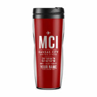 Thumbnail for Kansas City International Airport (MCI) Travel Mugs - ID Tag + Name - Plastic (No Holder) - Red