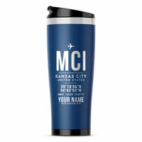 Thumbnail for Kansas City International Airport (MCI) Travel Mugs - ID Tag + Name - Stainless Steel (No Holder) - Blue