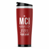 Thumbnail for Kansas City International Airport (MCI) Travel Mugs - ID Tag + Name - Stainless Steel (No Holder) - Red