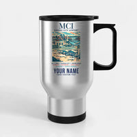 Thumbnail for Kansas City International Airport (MCI) Travel Mugs - Poster + Name - Stainless Steel with Holder - Silver