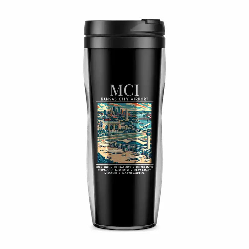 Kansas City International Airport (MCI) Travel Mugs - Poster - Plastic (No Holder) - Black