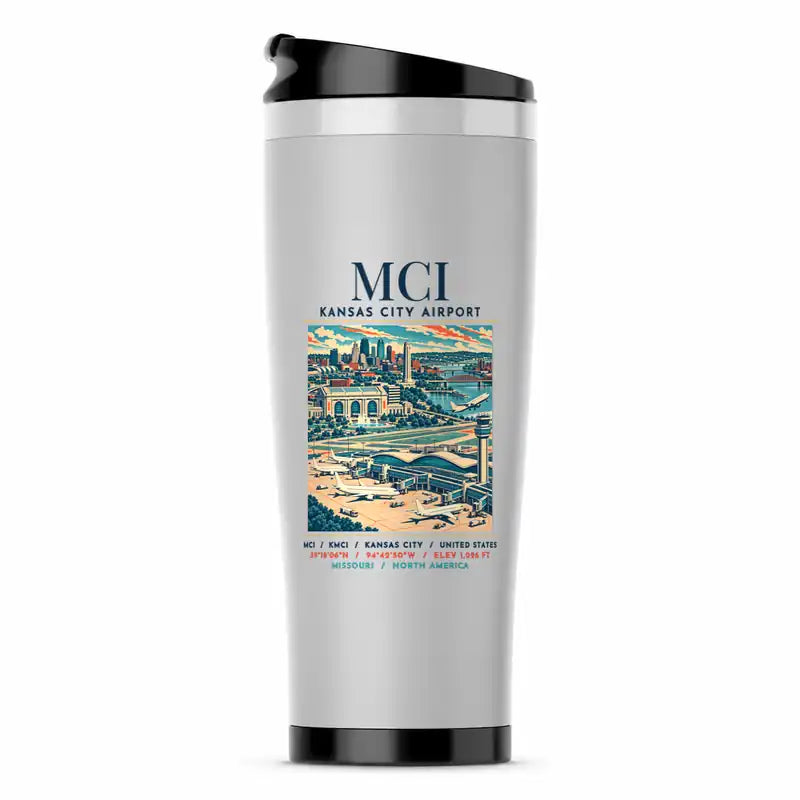 Kansas City International Airport (MCI) Travel Mugs - Poster - Stainless Steel (No Holder) - Light Gray