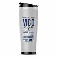 Thumbnail for Orlando International Airport (MCO) Travel Mugs - Boarding Pass + Name - Stainless Steel (No Holder) - Light Gray