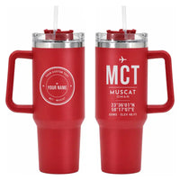 Thumbnail for Muscat International Airport (MCT) Stainless Steel Mugs - ID Tag + Custom Back - 40oz Car Mug - Red