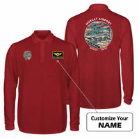 Thumbnail for Muscat International Airport (MCT) Premium Polo T-Shirts - Badge + Name - Long Sleeve - Dark Red