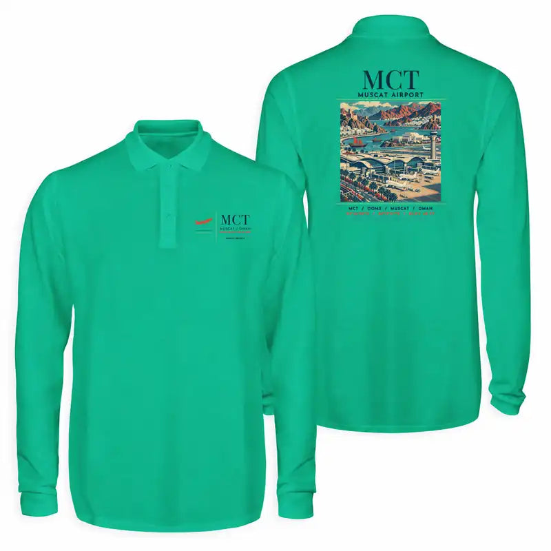Muscat International Airport (MCT) Premium Polo T-Shirts - Poster - Long Sleeve - Green