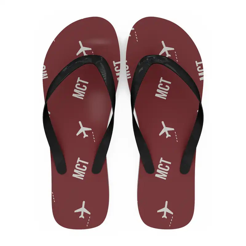 Muscat International Airport (MCT) Slippers & Flip Flops - Slippers - Flip Flops - Pattern - Dark Red
