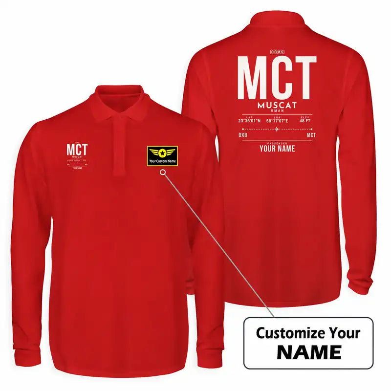 Muscat International Airport (MCT) Premium Polo T-Shirts - Tag Custom - Long Sleeve - Red
