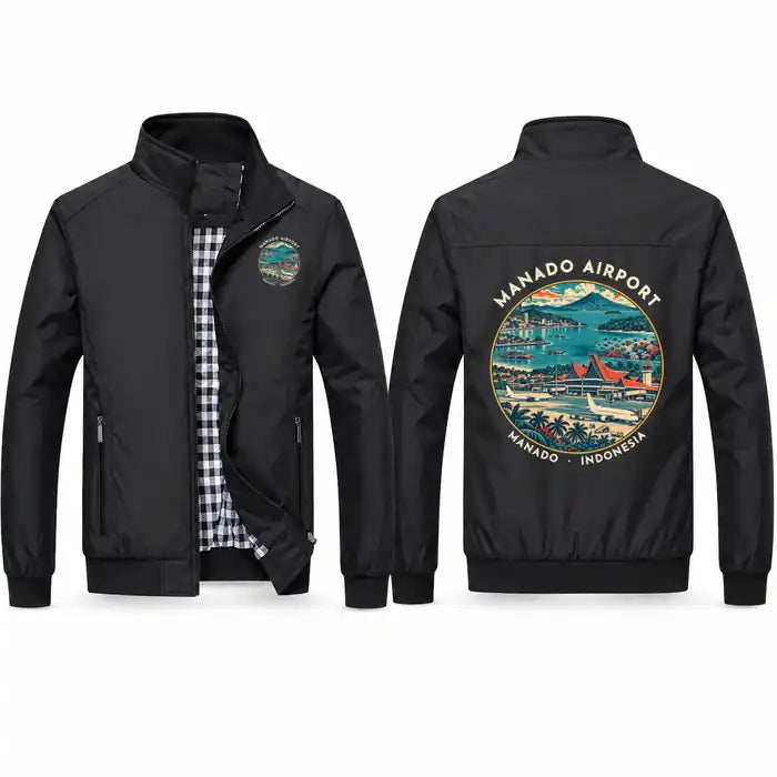 Sam Ratulangi International Airport Manado (MDC) Stylish Jackets - Stand Collar - Badge - Black