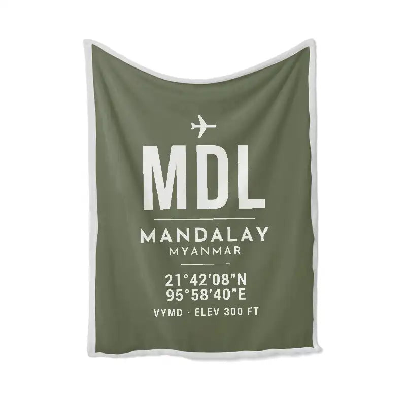 Mandalay International Airport (MDL) Bedding Sets & Blankets - Blanket - ID Tag - Green Army