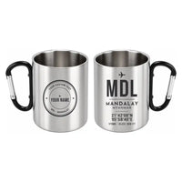 Thumbnail for Mandalay International Airport (MDL) Stainless Steel Mugs - ID Tag + Custom Back - Outdoors Mug - Black