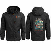 Thumbnail for Mandalay International Airport (MDL) Stylish Jackets - Hooded Windbreaker - Poster - Black
