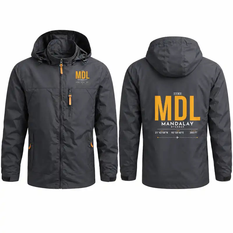 Mandalay International Airport (MDL) Stylish Jackets - Hooded Windbreaker - Tag - Charcoal