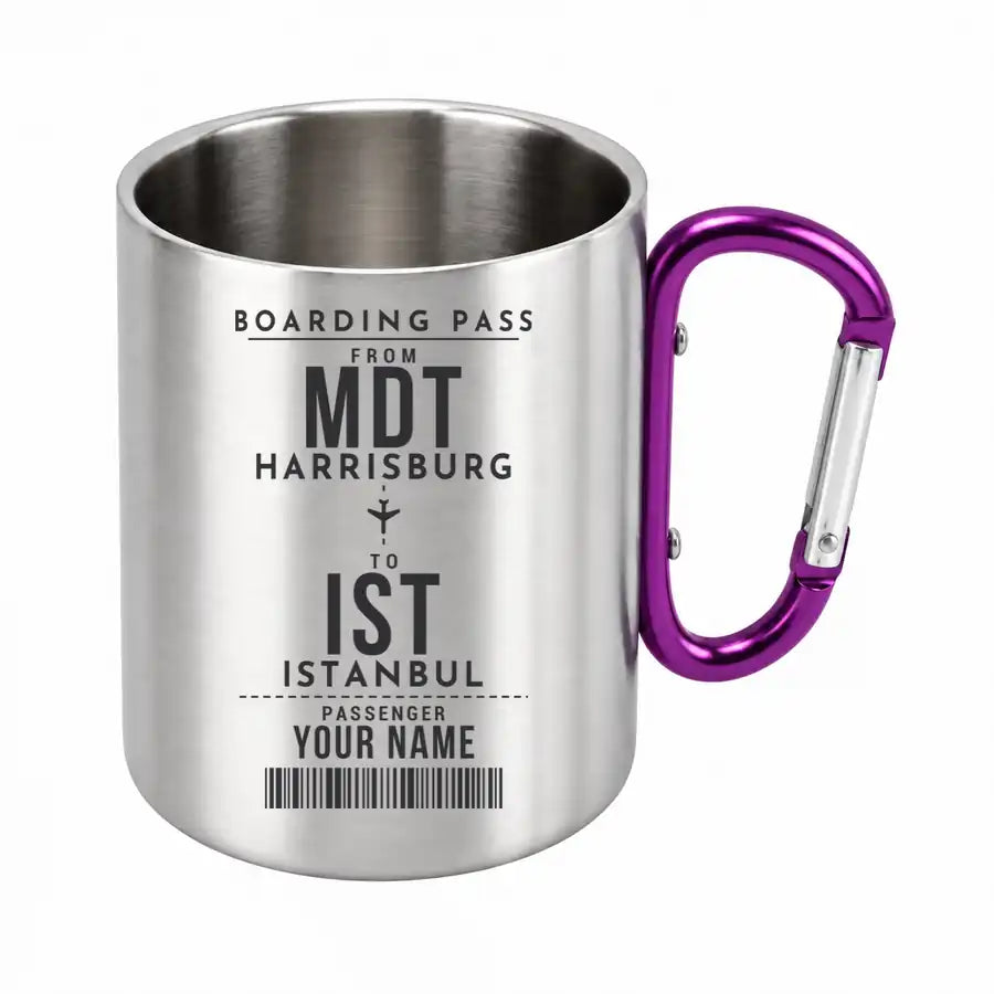 Harrisburg International Airport (MDT) Stainless Steel Mugs - Customizable Boarding Pass - Outdoors Mug - Purple