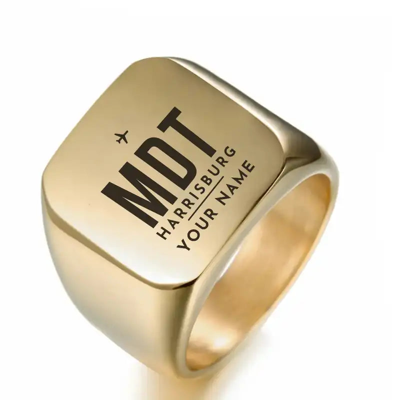 Harrisburg International Airport (MDT) Rings - Ring - Golden + Name