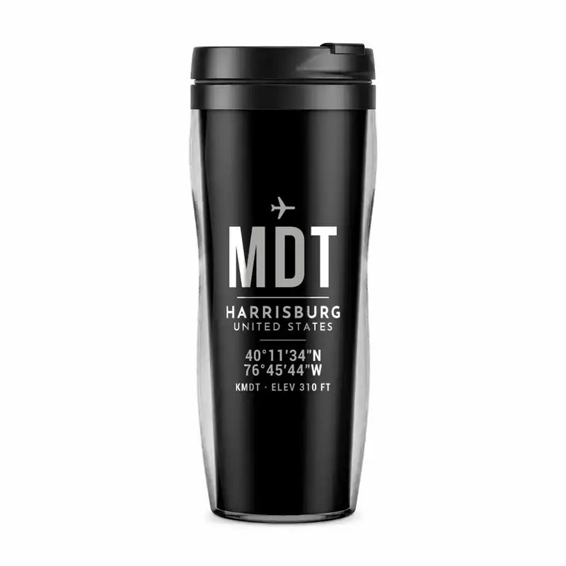 Harrisburg International Airport (MDT) Travel Mugs - ID Tag - Plastic (No Holder) - Black