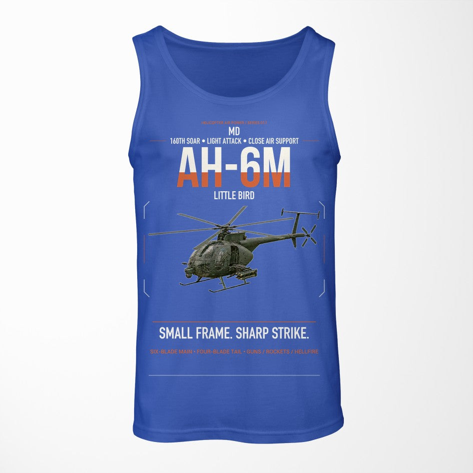 MD AH-6M Little Bird design on blue tank top
