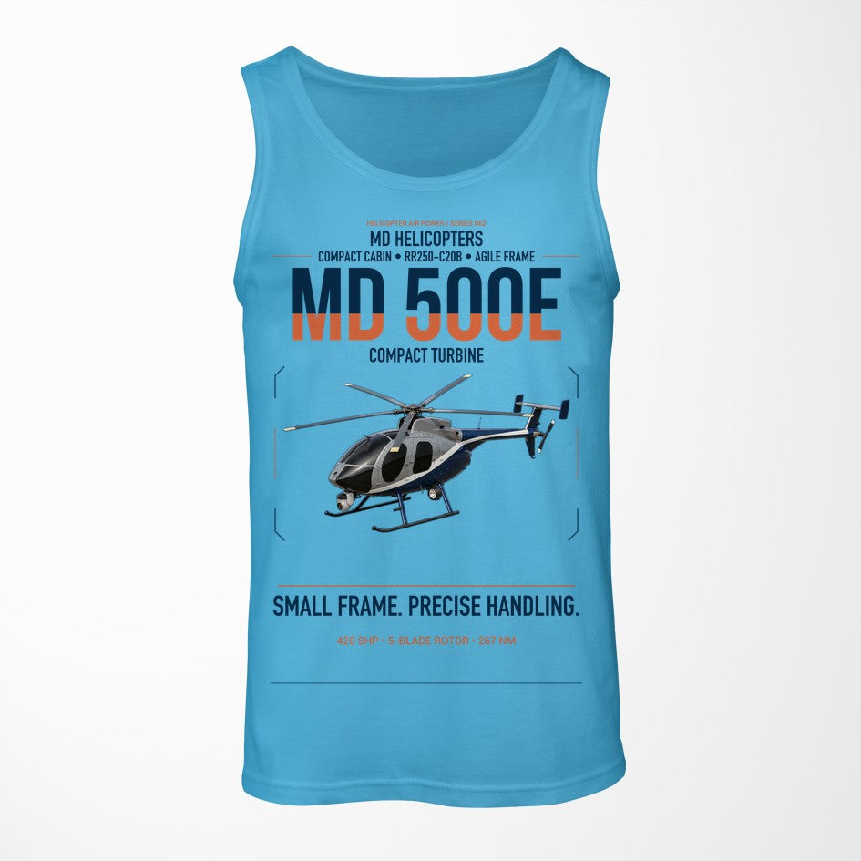 MD Helicopters MD 500E design on sky blue tank top
