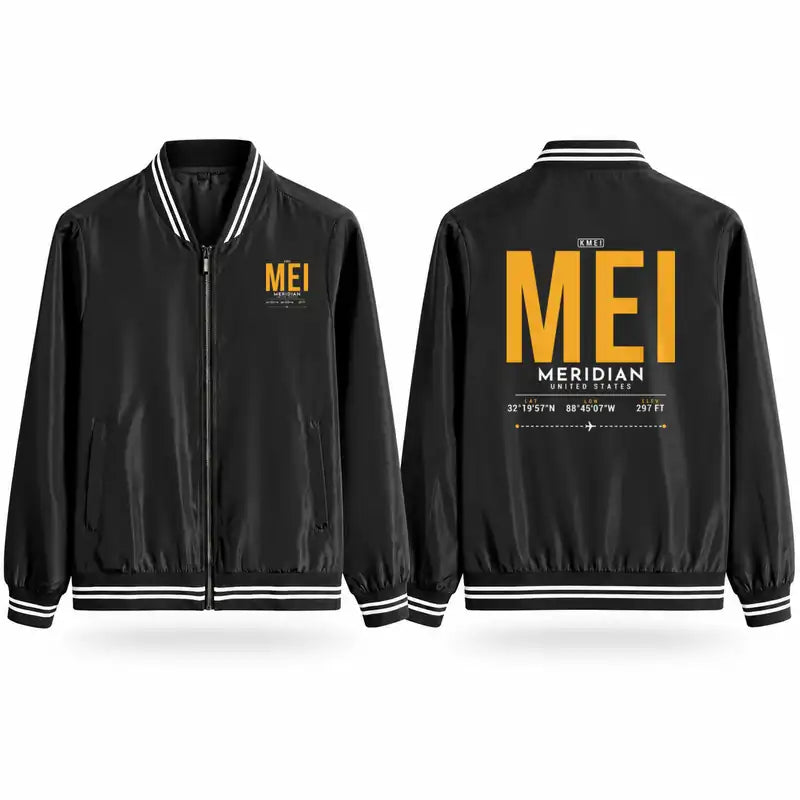 Meridian Regional Airport (MEI) Stylish Jackets - Baseball Collar - Tag - Black