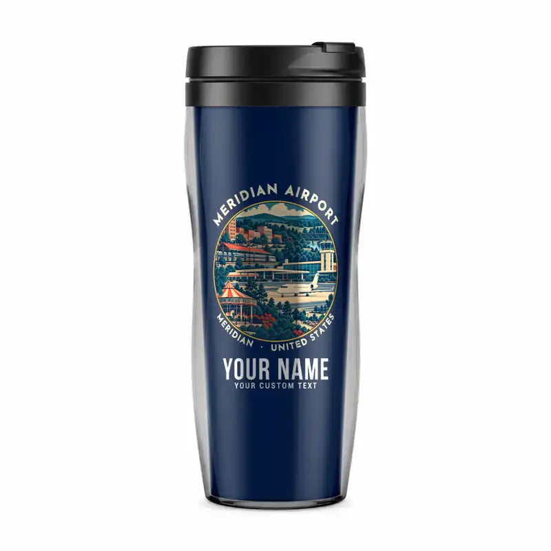 Meridian Regional Airport (MEI) Travel Mugs - Badge + Name - Plastic (No Holder) - Dark Blue