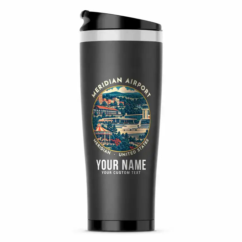 Meridian Regional Airport (MEI) Travel Mugs - Badge + Name - Stainless Steel (No Holder) - Gray
