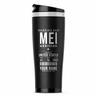 Thumbnail for Meridian Regional Airport (MEI) Travel Mugs - Boarding Pass + Name - Stainless Steel (No Holder) - Black