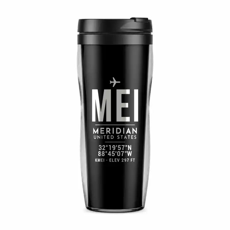 Meridian Regional Airport (MEI) Travel Mugs - ID Tag - Plastic (No Holder) - Black