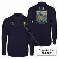 Thumbnail for Melbourne Airport (MEL) Premium Polo T-Shirts - Poster + Name - Long Sleeve - Dark Blue