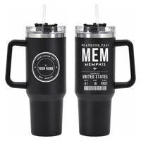 Thumbnail for Frederick W. Smith International Airport Memphis (MEM) Stainless Steel Mugs - Boarding Pass + Custom Back - 40oz Car Mug - Black