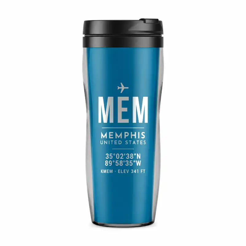 Frederick W. Smith International Airport Memphis (MEM) Travel Mugs - ID Tag - Plastic (No Holder) - Light Blue